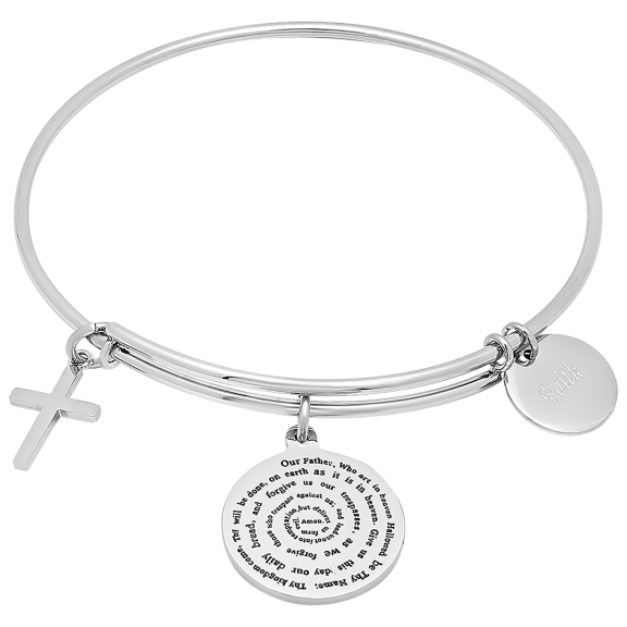 Steeltime Lord's Prayer Pendant, Cross & Faith Pendant Stainless Steel Bracelet