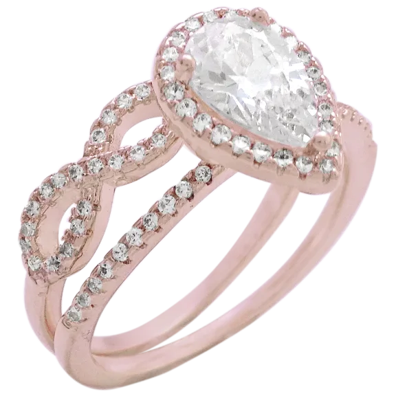 14k Rose Gold Plated Pear Shape Infinity 2pc Ring Set