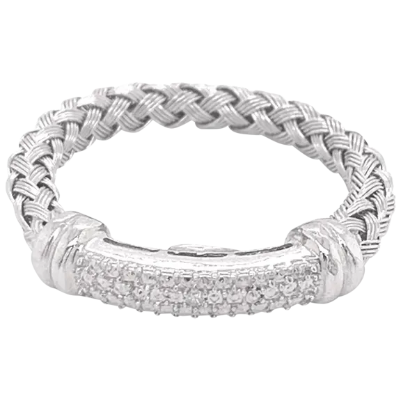 Edgewater Sterling Silver & Stainless Steel Weave Diamond Band