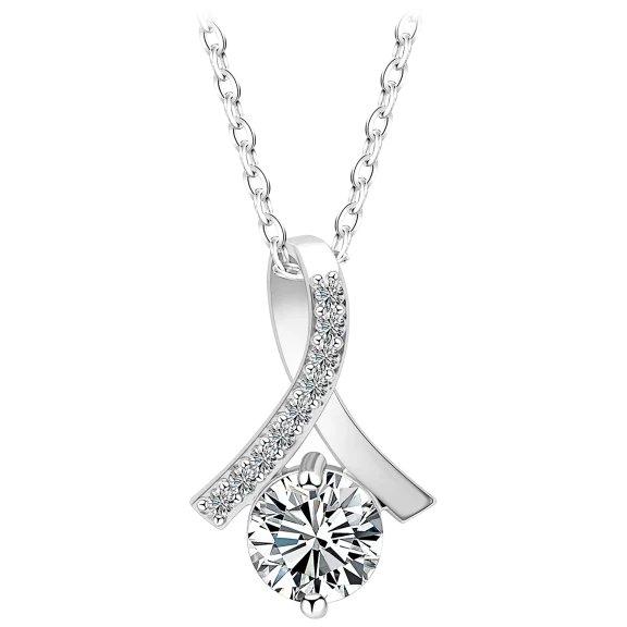 Golden NYC Jewelry White Swarovski Twisted Rhombus Pendant Necklace