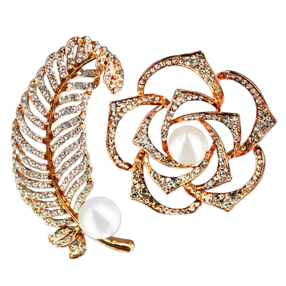 VANUATU COLLECTION Fern and Begonia Pearl Brooch Gift Set