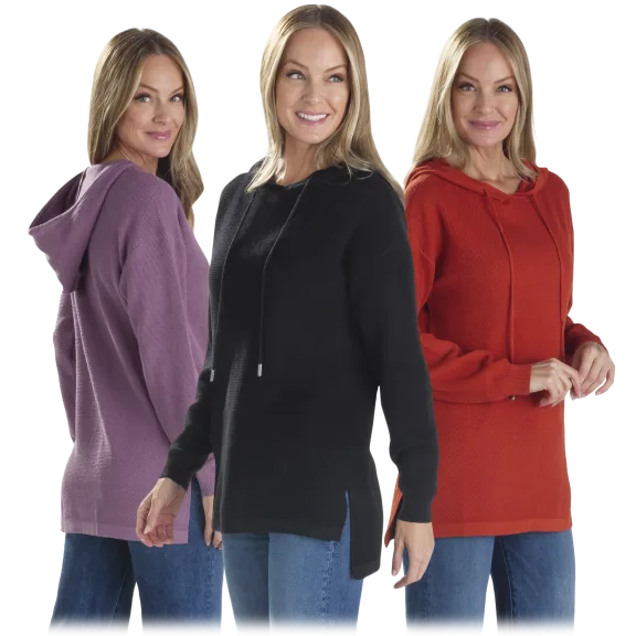 Retreat By Rhonda Shear Luxe Knit Hooded Long-Sleeve Lounge Top