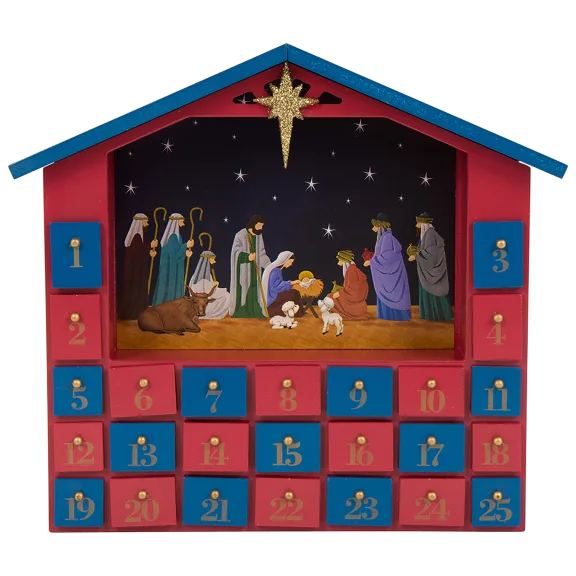 Glitzhome 13"L Wooden House Count Down Calendar Decor with Drawer