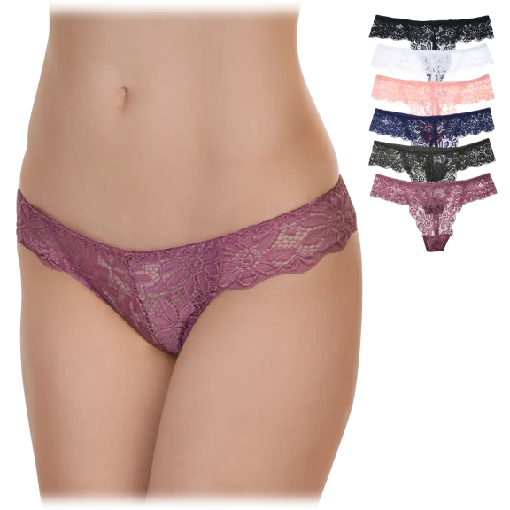 6-Pack: Angelina Lace G-String Panties with Sunflower Design