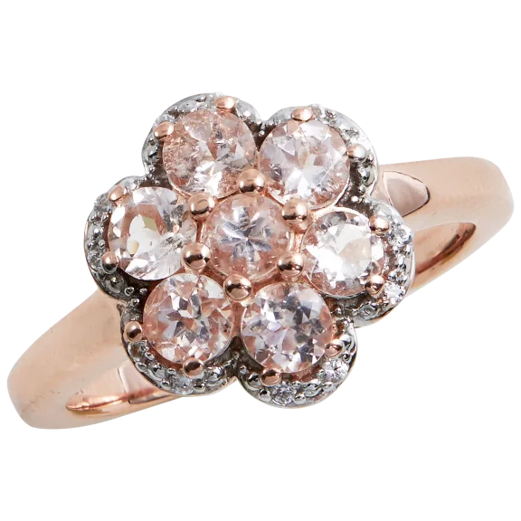 Savvy Cie 18K Rose Gold Genuine 1.33 Carat TW Morganite Cluster Ring