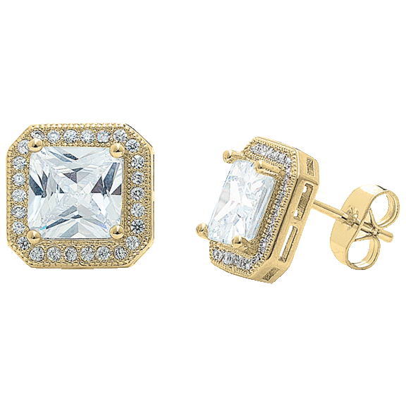 Cate & Chloe Londyn Square CZ Crystal Earrings in 18K Gold Plating