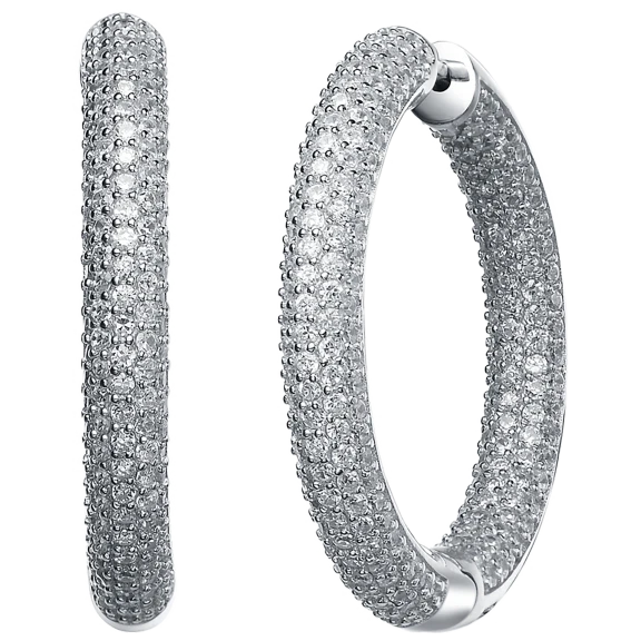 Megan Walford Pave Studded Sterling Silver Hoop Earrings