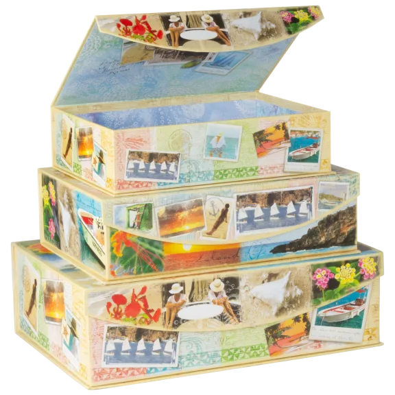 Set of 3 Punch Studio Decorated Voyage Envelope Closure Storage boxes