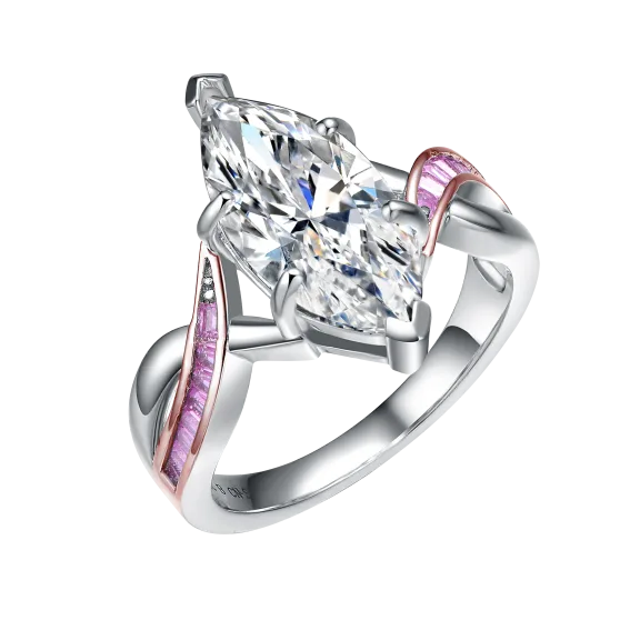 Genevive Sterling Silver Platinum Pink Diamonds Marquise Ring