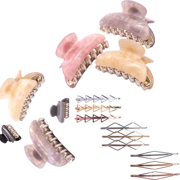 16-pack: Chic "Metallic & Marbled" Hair Clip Set