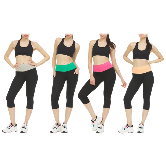 3-Pack: Women's Assorted Active Performance Yoga Stretch Capri Leggings