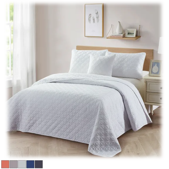 Bibb Home 4-Piece Solid Quilt Sets with Embroidered Cushion