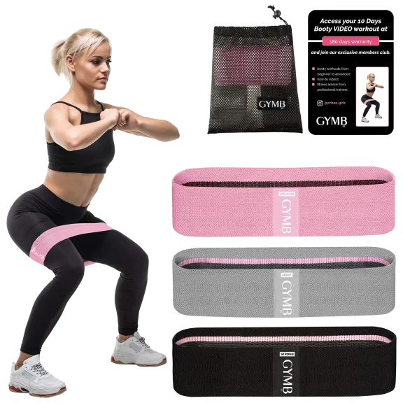 GYMBee 3-Piece Non-Slip Cloth Resistance Exercise Band Set