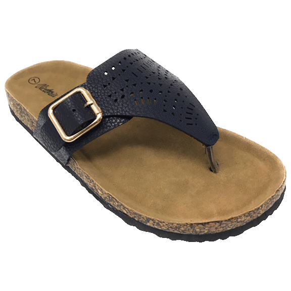 Victoria K. Women's Fashion Perforated Thong Footbed Sandals