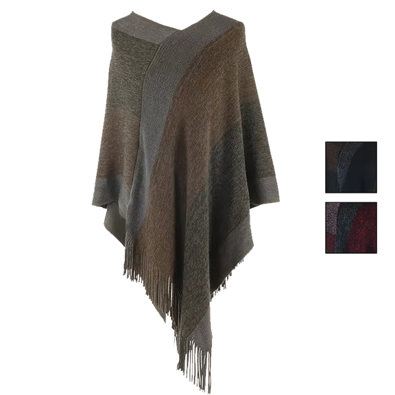 Jack and Missy Women's Oversized Knitted Poncho with Fringes