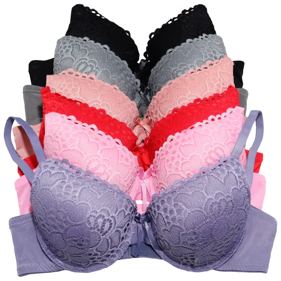 6-Pack: Angelina Wired, Padded Lace Bras with Adjustable Convertible Straps