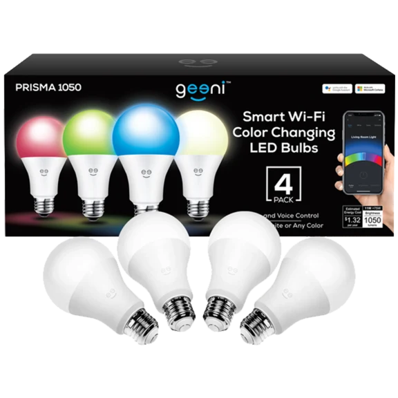 4-Pack: Geeni Smart Wi-Fi Color Changing Dimmable LED Bulbs