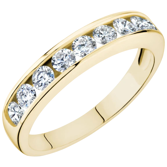Gilo Pearls Diamond Channel Anniversary 14K Gold Ring in .17 Ct, .38 Ct, .70 Ct