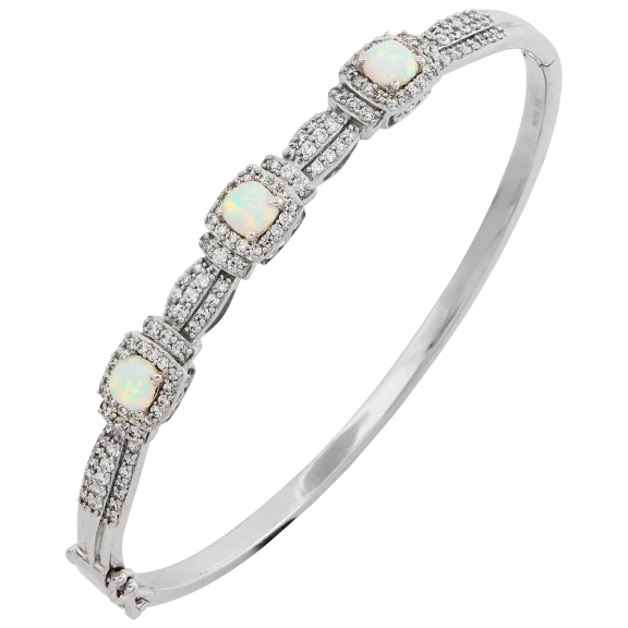 Savvy Cie Scalloped Opal Cushion Station Hinged Bangle