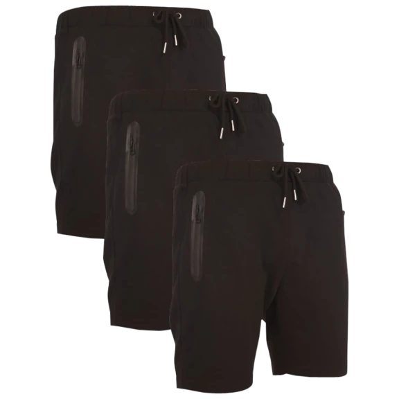 3-Pack: Nextex Men's Black French Terry Shorts With Zipper Pockets
