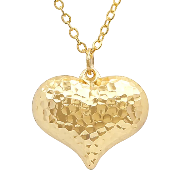 14K Gold Puff Heart Charm Necklace