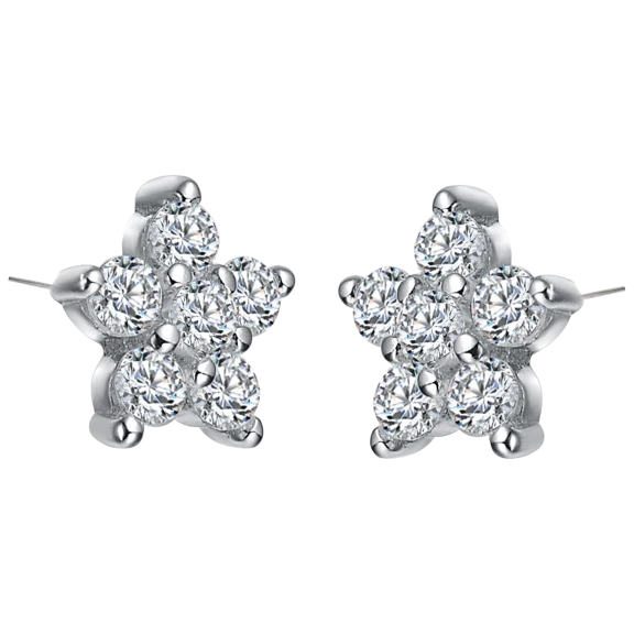 Genevive CZ Star Shape Earrings in White Gold Plated Finish