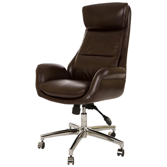 Glitzhome Mid-Century Modern Coffee Bonded Leather Swivel Office Chair