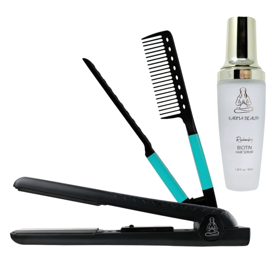 Supreme 1.25" Flat Iron + Biotin Hair Serum + EZ Comb