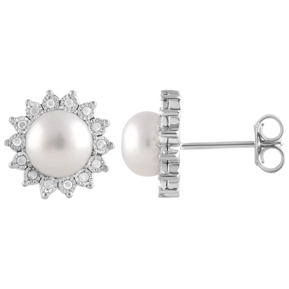 Diamond Muse 1/10 Carat Diamond and Pearl Stud Earrings