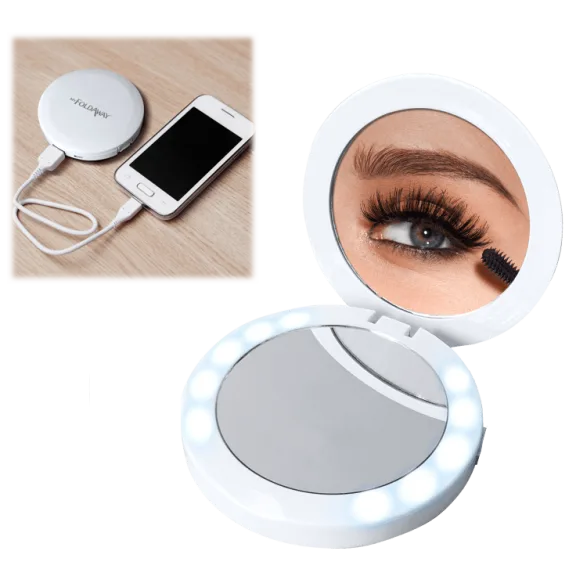 Nubrilliance Compact LED Mirror with Built In Power Bank