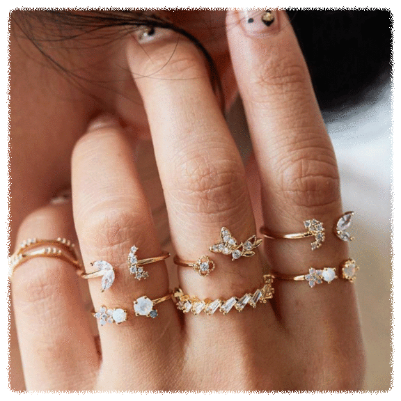Golden NYC Jewelry 6-Piece Adjustable Ring Set