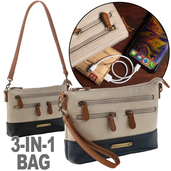 Stone Mountain 3-In-1 Genuine Leather Charging Handbag