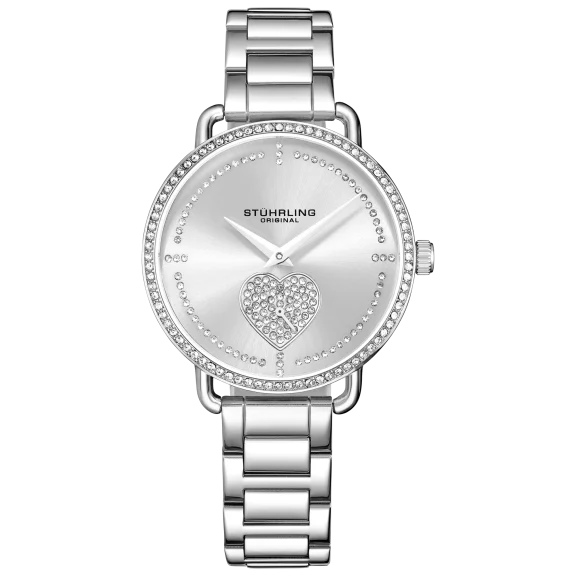 Stuhrling Women's Silver Bracelet with Crystal Studded Blue Dial