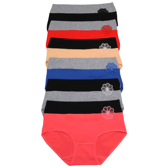6-Pack: Angelina Cotton Mid-Rise Brief Panties with Mesh Flower Detail