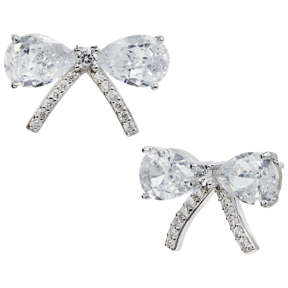 Savvy Cie Sterling Silver "Tie The Knot" Briolette Cubic Zirconia Stud Earrings