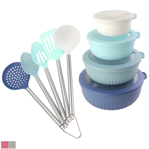 Cook with Color 4-Piece Bowl Set with 5-Piece Utensil Set