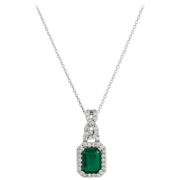 Savvy Cie 18K Rhodium Plated Emerald Pendant Necklace
