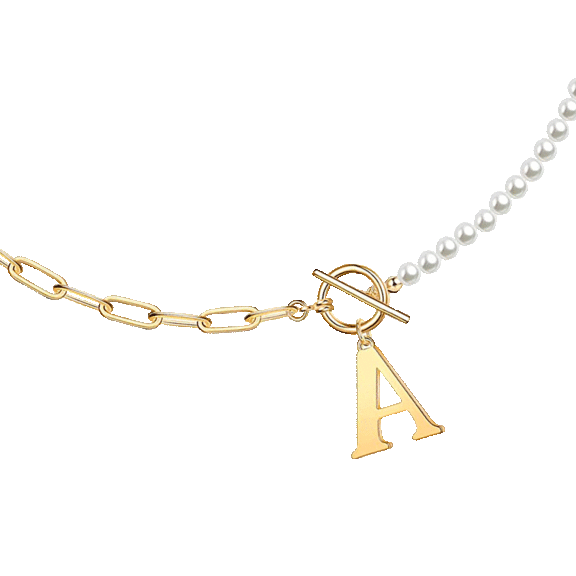 Genevive 18K Gold Plated Pearl + Paperclip Chain Initial Necklace