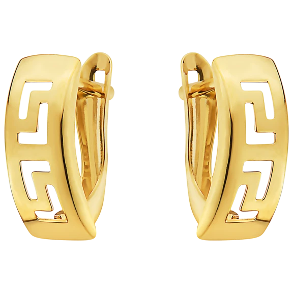 Pori Jewelers 10K Yellow Gold Greek Key Design Huggie Leverback Earrings