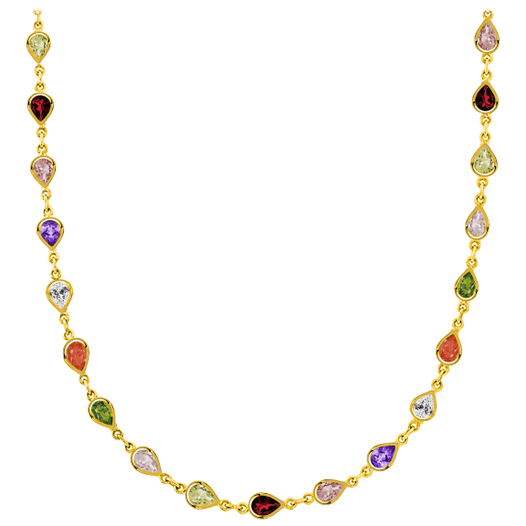Savvy Cie Yellow Gold Multi-Color Gem Necklace in 18K Gold Vermeil