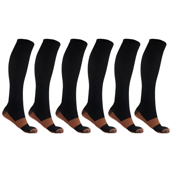 6-Pack: Extreme Fit Unisex Copper-Infused Knee High Compression Socks