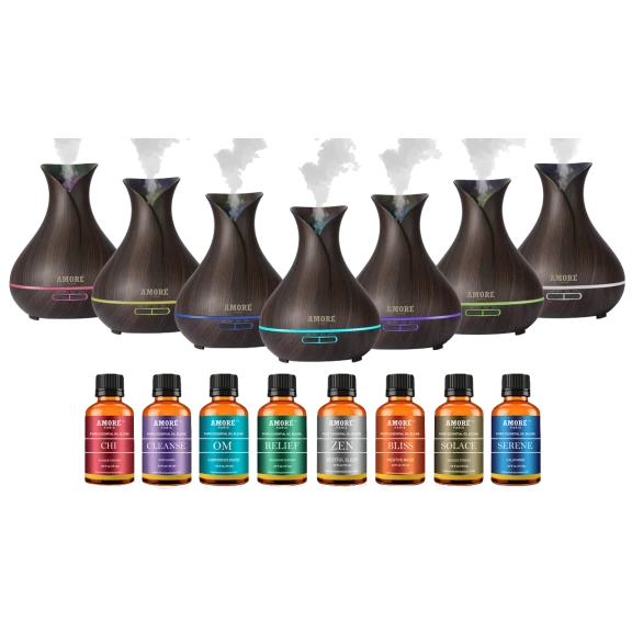 Amore Ultrasonic Diffuser with 8-Pack Essential Oil Set