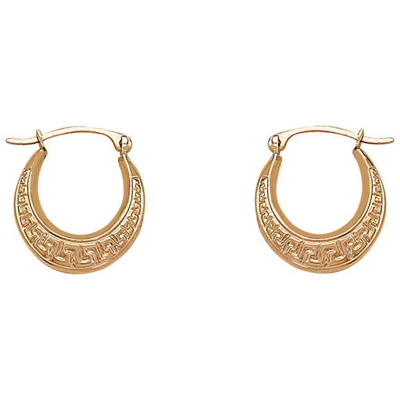 Pori Jewelers 14K Gold Greek Key Design Oval Shape French Lock Hoop Earrings