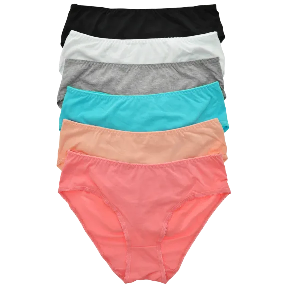 6-Pack: Angelina Cotton Bikini Panties with Ruched Center Back