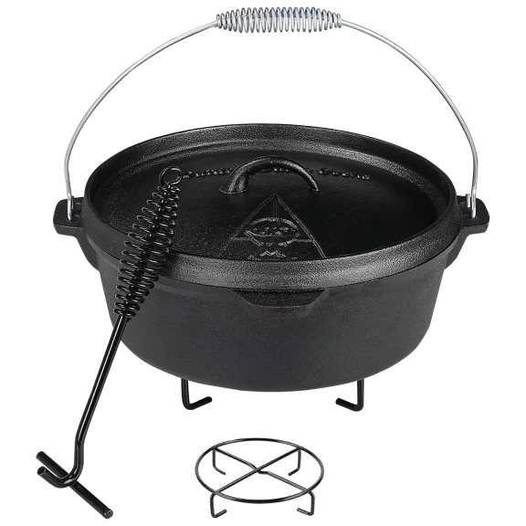 Dutch Oven 6 Quart Cast Iron with Lid Lifter Handle & Stand