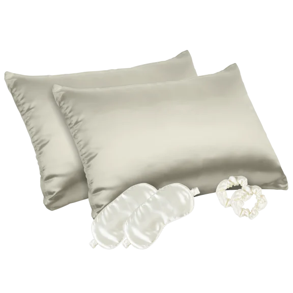 Revive 6-Piece Ivory Satin Sleep Set (2 Pillowcases, 2 Eye Masks, 2 Scrunchies)