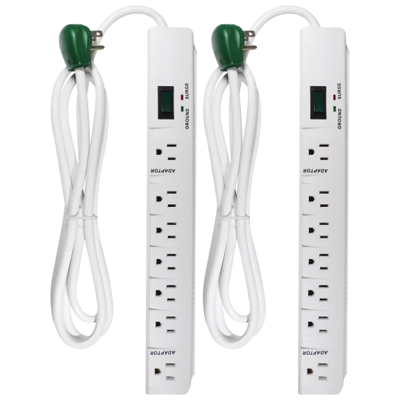 2-Pack: GoGreen 7 Outlet Surge Strip with 1200 Joules Surge Protection