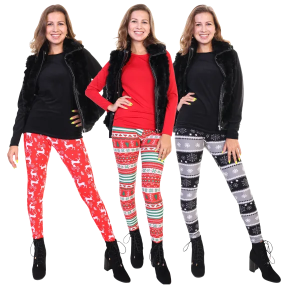 3-Pack: Angelina Women's Holiday Print Leggings
