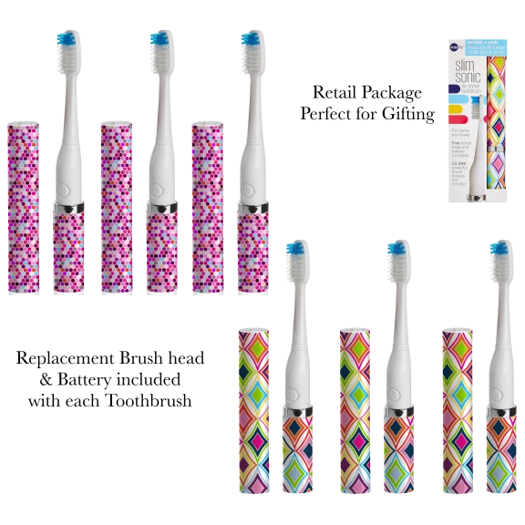 3-Pack: VIOlife Slim Sonic Travel Toothbrushes