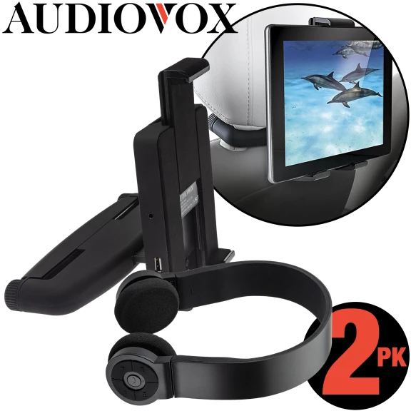 2-Pack of Audiovox Universal Vehicle Tablet Mounts with Bluetooth Headphones